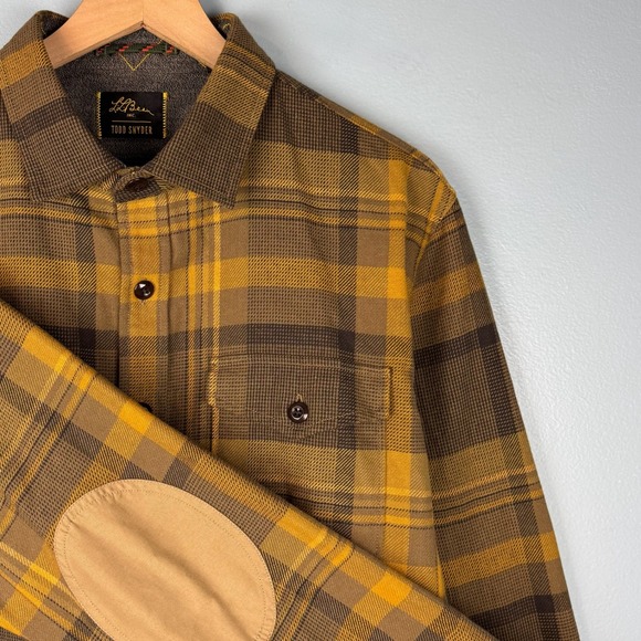 Todd Snyder Other - LL Bean Todd Snyder Mens Large Yellow Plaid Elbow Patch Button Up Flannel Shirt